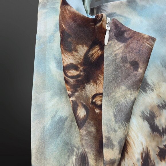 Y2K Sleeveless Beaded Asymmetric Top Size 20 2XL Leopard Seafoam Green Chiffon - Picture 9 of 12